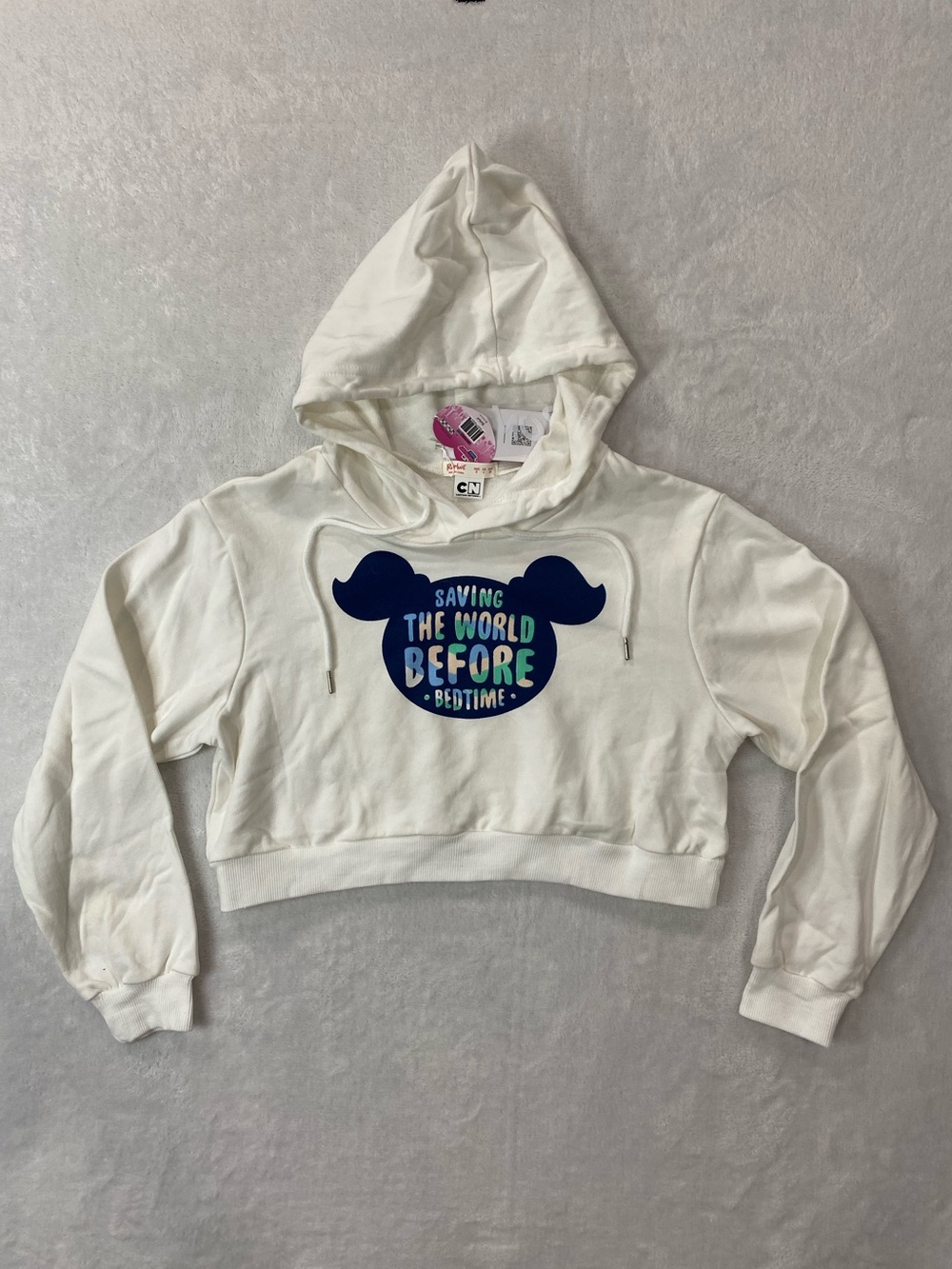 Bubbles "Saving The World Before Bedtime" White Cropped Hoodie - (S) NWT